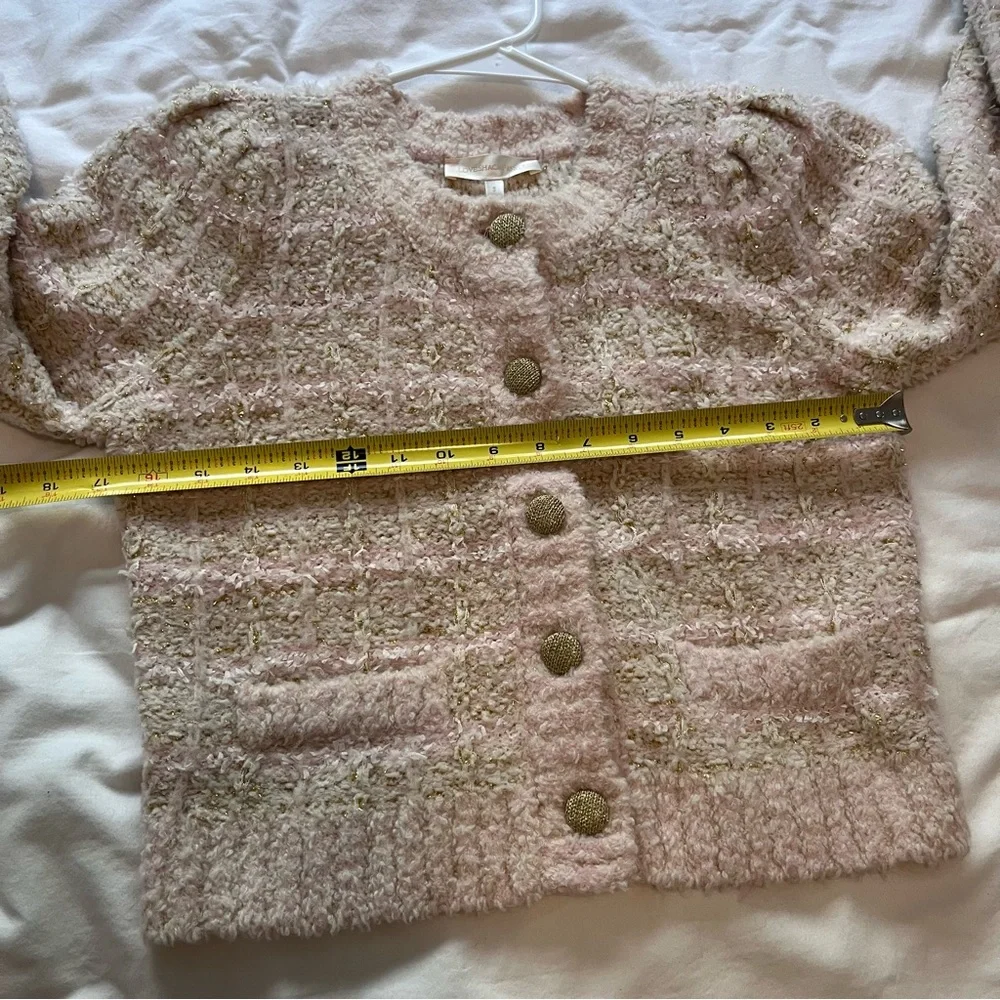 LoveShackFancy Set Saxson Cardigan Sweater & Bibi Skirt Plush Pink Cream Small